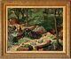 Fine Antique Figurative Landscape Oil Painting Vintage Modern Fauvism Wpa 1940s