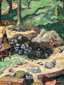 FINE ANTIQUE FIGURATIVE LANDSCAPE OIL PAINTING VINTAGE MODERN FAUVISM WPA 1940s