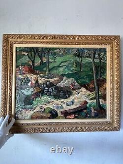 FINE ANTIQUE FIGURATIVE LANDSCAPE OIL PAINTING VINTAGE MODERN FAUVISM WPA 1940s