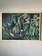 Fine Antique Modern Tropical Island Abstract Oil Painting Old Vintage Cubism 60s