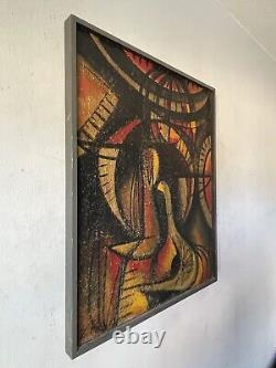 Fabulous Antique MID Century Modern Abstract Oil Painting Old Vintage Cubism