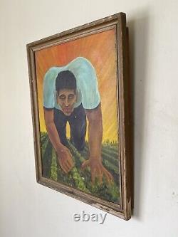 Fantastic Antique Cubism Man Oil Painting Old Vintage Modern Mexican Art 1951