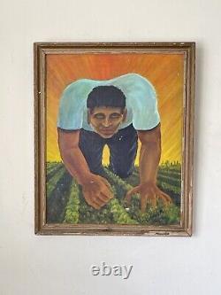 Fantastic Antique Cubism Man Oil Painting Old Vintage Modern Mexican Art 1951