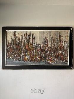 Fantastic Antique MID Century Modern Abstract Oil Painting Old Vintage Cityscape