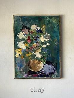 Fantastic Antique Modern Abstract Still Life Flowers Oil Painting Old Vintage 66