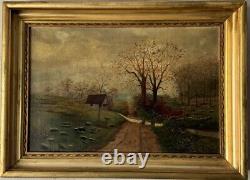 Fine Antique 19th Century European Landscape Impressionist Oil Painting Old 1880