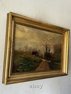 Fine Antique 19th Century European Landscape Impressionist Oil Painting Old 1880