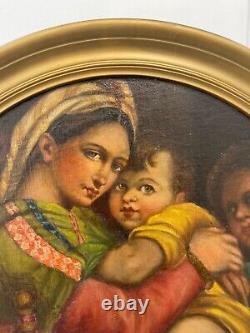 Fine Antique 19th c. Italian Old Master Madonna Oil Painting, After Raphael