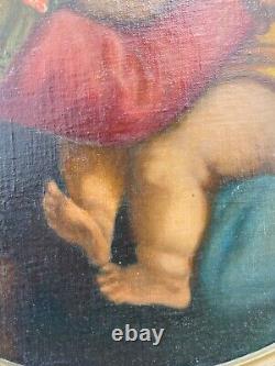 Fine Antique 19th c. Italian Old Master Madonna Oil Painting, After Raphael