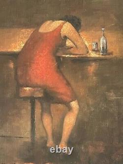 Fine Antique Atmospheric Figurative Woman Oil Painting Old Vintage Modern 1965