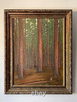 Fine Antique California Plein Air Redwood Forest Landscape Oil Painting Old 1930