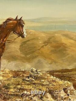 Fine Antique Cowboy Western Landscape Oil Painting Old Vintage Horses Horse 1967