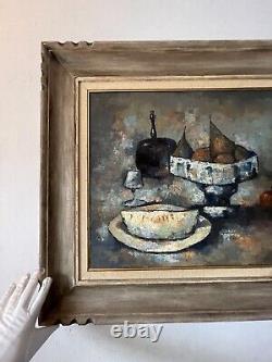 Fine Antique MID Century Modern Abstract Still Life Oil Painting Old Vintage 65