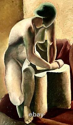 Fine Antique Oil MAE B. ALSHULER- CHICAGO ILL Nude, Figurative, Cubism, Deco