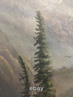 Fine Antique Old 19th c. Hudson River School Landscape Oil Painting, WOW
