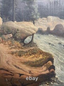 Fine Antique Old 19th c. Hudson River School Landscape Oil Painting, WOW