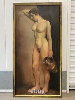 Fine Antique Old ART DECO 1930s WPA Modern Woman Portrait Oil Painting, UNGAR