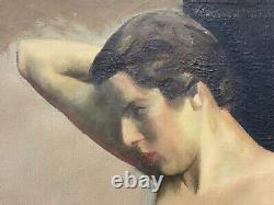 Fine Antique Old ART DECO 1930s WPA Modern Woman Portrait Oil Painting, UNGAR