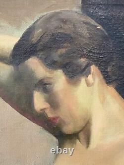 Fine Antique Old ART DECO 1930s WPA Modern Woman Portrait Oil Painting, UNGAR