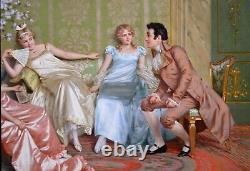 Fine Large Antique 19th Century Italian Oil Painting Casanova & Girls Reggianini