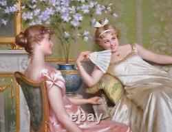 Fine Large Antique 19th Century Italian Oil Painting Casanova & Girls Reggianini