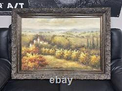 Framed large landscape oil painting antique original
