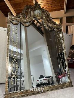 French Style Large Antique Mirror With Oil Painting