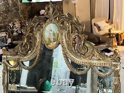 French Style Large Antique Mirror With Oil Painting