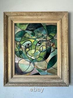 GREAT ANTIQUE MODERN ART ABSTRACT CUBIST OIL PAINTING OLD VINTAGE CUBISM 1950s