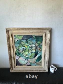 GREAT ANTIQUE MODERN ART ABSTRACT CUBIST OIL PAINTING OLD VINTAGE CUBISM 1950s