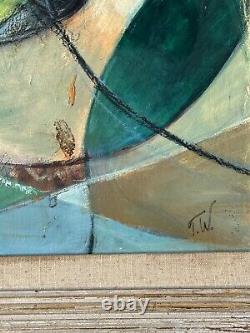 GREAT ANTIQUE MODERN ART ABSTRACT CUBIST OIL PAINTING OLD VINTAGE CUBISM 1950s