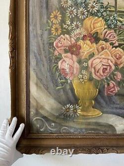 Gorgeous Antique French Impressionist Oil Painting Old Vintage Still Life Roses