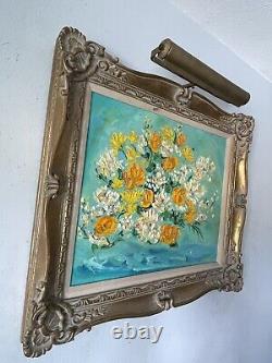 Gorgeous Antique Modern Abstract Flowers Oil Painting Old Vintage Floral Roses