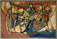 Great Antique Mid Century Modern Abstract Cubist Oil Painting Old Vintage Cubism
