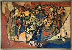 Great Antique MID Century Modern Abstract Cubist Oil Painting Old Vintage Cubism