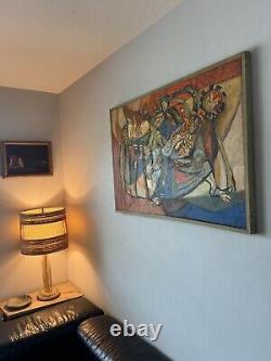 Great Antique MID Century Modern Abstract Cubist Oil Painting Old Vintage Cubism