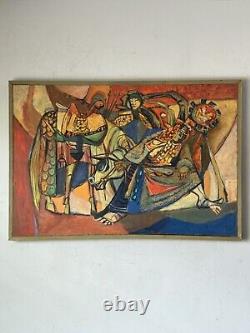 Great Antique MID Century Modern Abstract Cubist Oil Painting Old Vintage Cubism