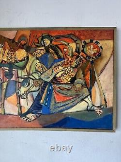 Great Antique MID Century Modern Abstract Cubist Oil Painting Old Vintage Cubism