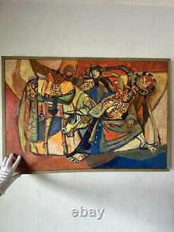 Great Antique MID Century Modern Abstract Cubist Oil Painting Old Vintage Cubism