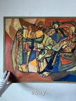 Great Antique MID Century Modern Abstract Cubist Oil Painting Old Vintage Cubism