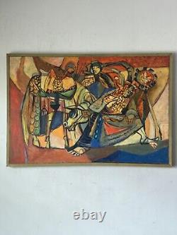 Great Antique MID Century Modern Abstract Cubist Oil Painting Old Vintage Cubism