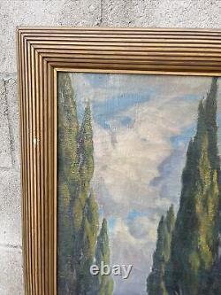 Great Large Antique Italian Cypress Trees? & Fountain Impressionist Oil Painting