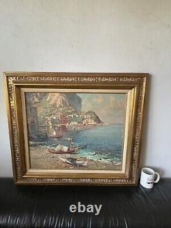 Gustave Lino Antique Italian Modern Landscape Oil Painting Old Capri Island 1950