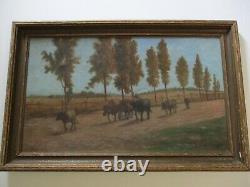 H. D Williams Oil Painting Large Antique Farm Landscape Impressionism Worker Old