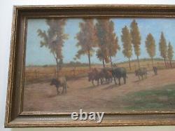 H. D Williams Oil Painting Large Antique Farm Landscape Impressionism Worker Old