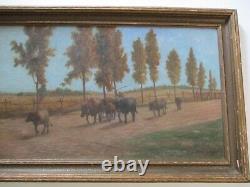 H. D Williams Oil Painting Large Antique Farm Landscape Impressionism Worker Old