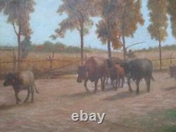 H. D Williams Oil Painting Large Antique Farm Landscape Impressionism Worker Old