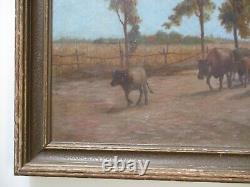 H. D Williams Oil Painting Large Antique Farm Landscape Impressionism Worker Old