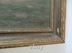 H. D Williams Oil Painting Large Antique Farm Landscape Impressionism Worker Old