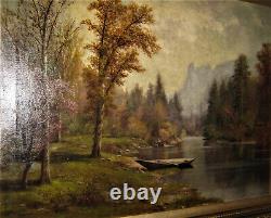 HUGE FRAMED ANTIQUE OIL PAINTING on Canvas Attributed to Albert Bierstadt